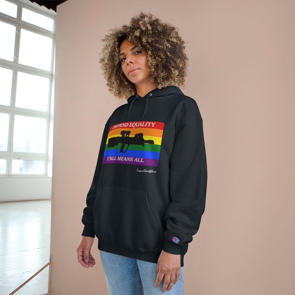 DEFEND EQUALITY - Y'ALL MEANS ALL Pride Flag Hoodie.